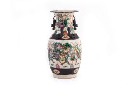 A CHINESE FAMILLE ROSE CRACKLE GLAZE ‘WARRIORS’ VASE