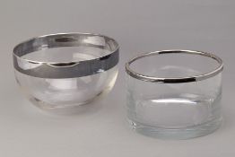 TWO LARGE SILVER PLATE MOUNTED GLASS BOWLS