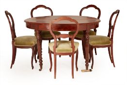A MAHOGANY LOUIS PHILIPPE STYLE TABLE & 5 CHAIRS