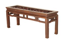 A CHINESE CARVED WOODEN BENCH