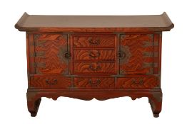 A SMALL KOREAN BRASS BOUND ELM CHEST