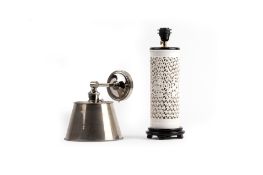 A BLANC DE CHINE TABLE LAMP AND NICKEL PLATED WALL LIGHT