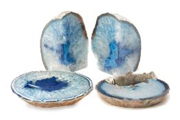 A GROUP OF BLUE AGATE MINERAL SPECIMENS