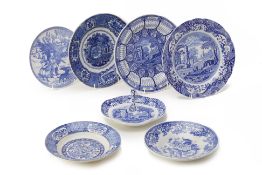 A GROUP OF SPODE AND OTHER BLUE AND WHITE PLATES