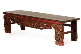 A CARVED PERANAKAN LOW TABLE / BENCH