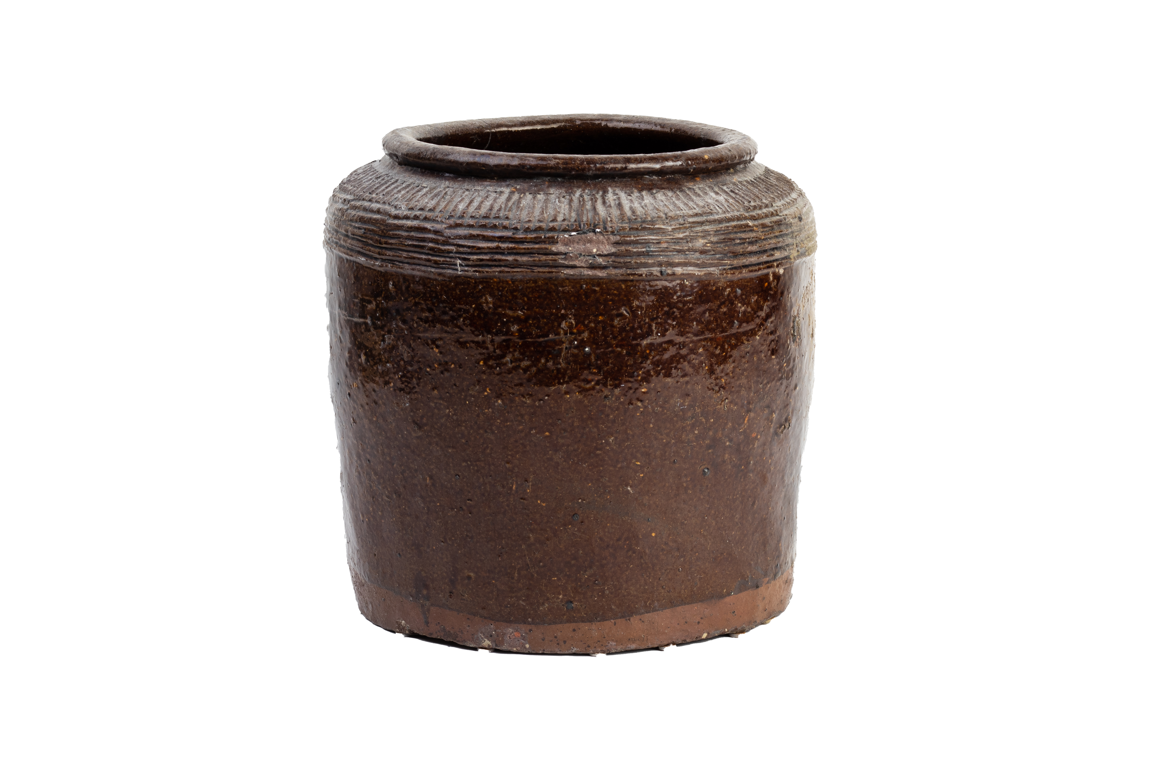 A CHINESE BROWN GLAZED PICKLE JAR