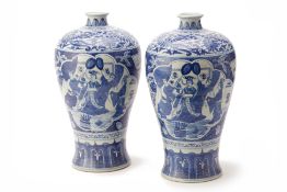 A PAIR OF CHINESE BLUE AND WHITE MEIPING VASES