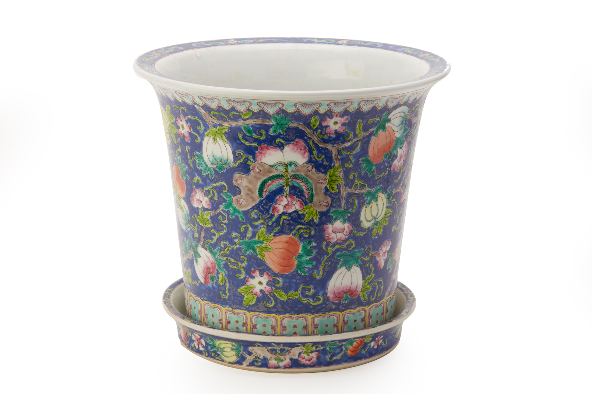 A FAMILLE ROSE PORCELAIN JARDINIERE AND STAND