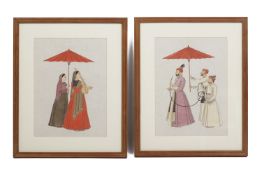 A PAIR OF INDIAN MUGHAL STYLE WATERCOLOURS
