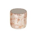 A DISTRESSED SILVER COWHIDE & MIRROR SIDE TABLE