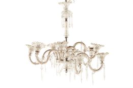 A VINTAGE EIGHT LIGHT GLASS CHANDELIER