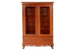 A PERANAKAN TEAK GLAZED DISPLAY CABINET