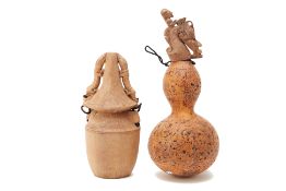 TWO CARVED DRIED GOURDS