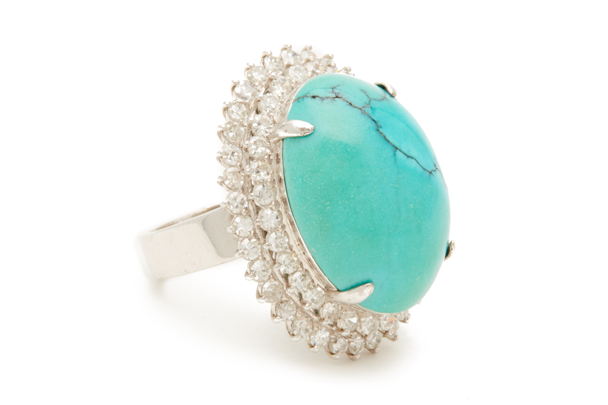 A CABOCHON TURQUOISE AND DIAMOND RING - Image 2 of 4