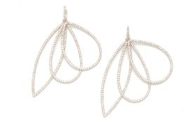 A PAIR OF STACKED ROUND BRILLIANT DIAMOND DROP EARRINGS