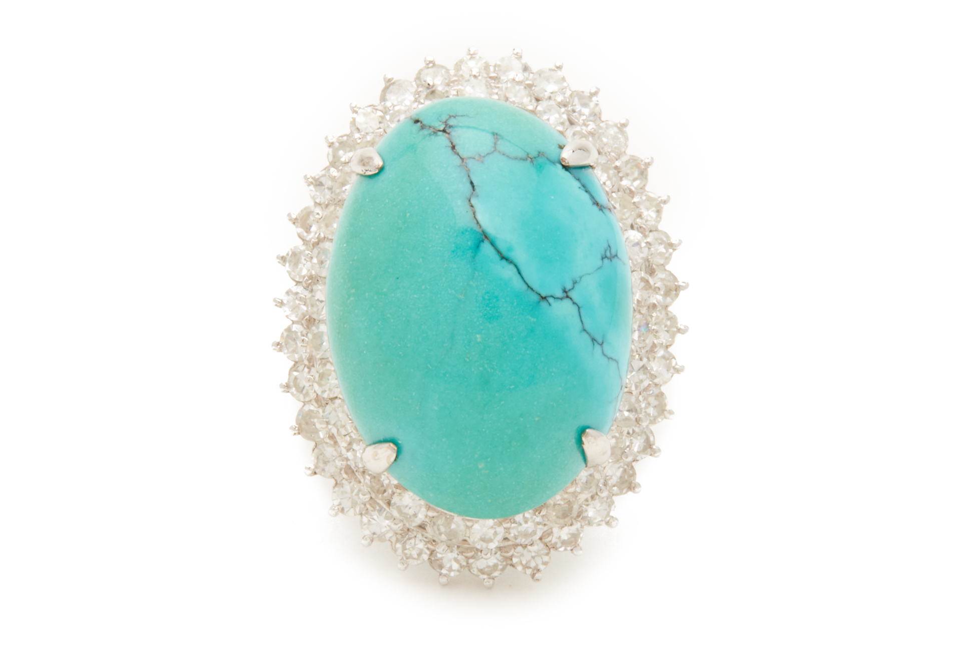 A CABOCHON TURQUOISE AND DIAMOND RING