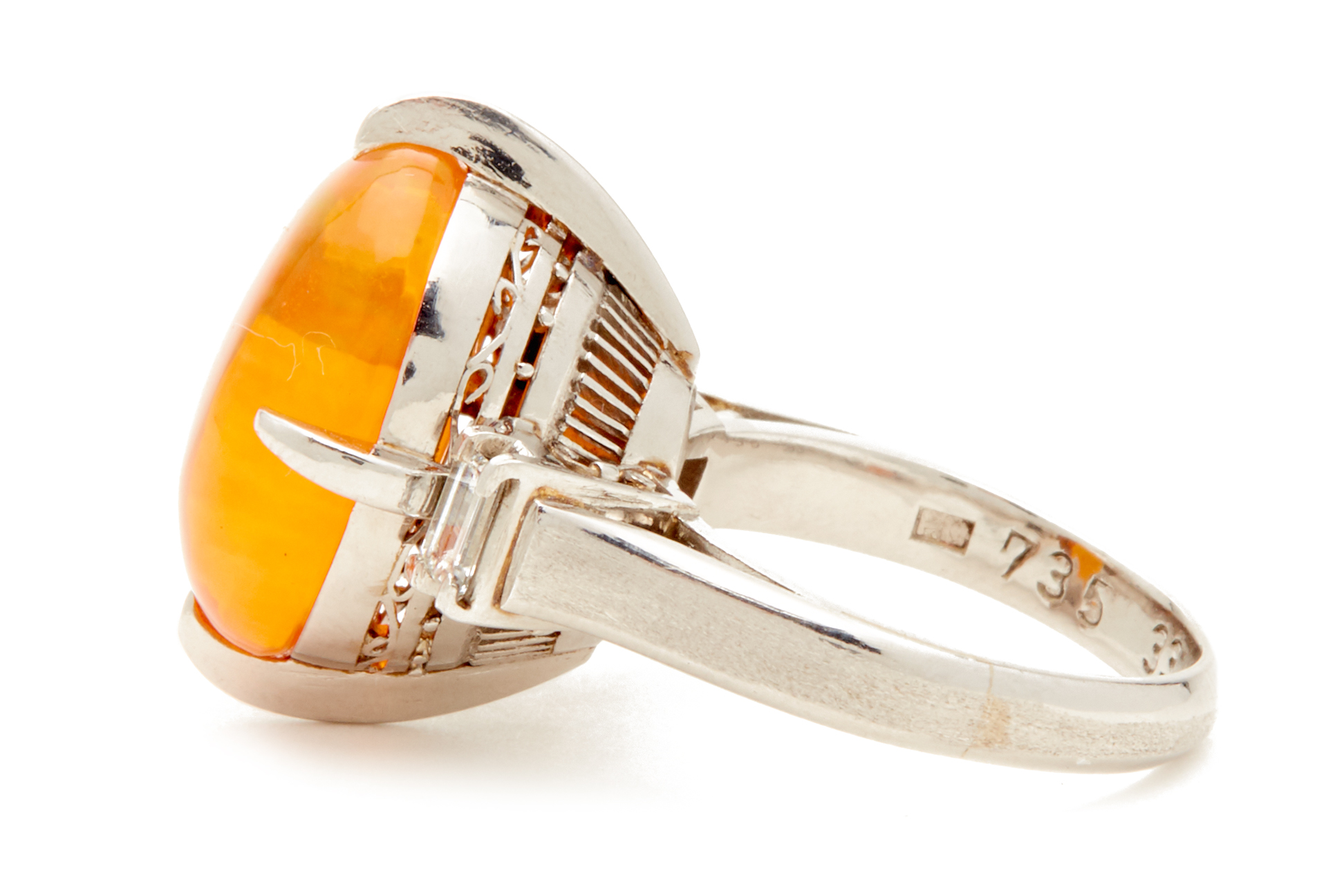 A PLATINUM AND FIRE OPAL RING - Image 3 of 3