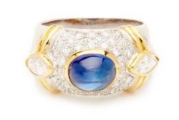 AN ANTONINI CABOCHON SAPPHIRE AND DIAMOND RING