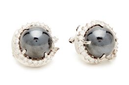 A PAIR OF HEMATITE PEARL AND DIAMOND STUD EARRINGS