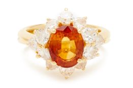 A CITRINE AND DIAMOND RING