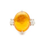 A PLATINUM AND FIRE OPAL RING