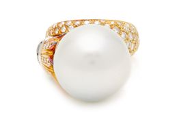 A PEARL, SAPPHIRE AND DIAMOND RING