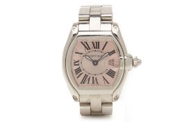 A CARTIER ROADSTER STAINLESS STEEL BRACELET WATCH