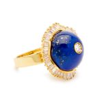 A LARGE LAPIZ LAZULI AND DIAMOND RING