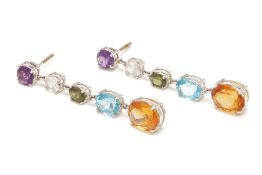 A PAIR MULTI GEMSTONE DROP EARRINGS