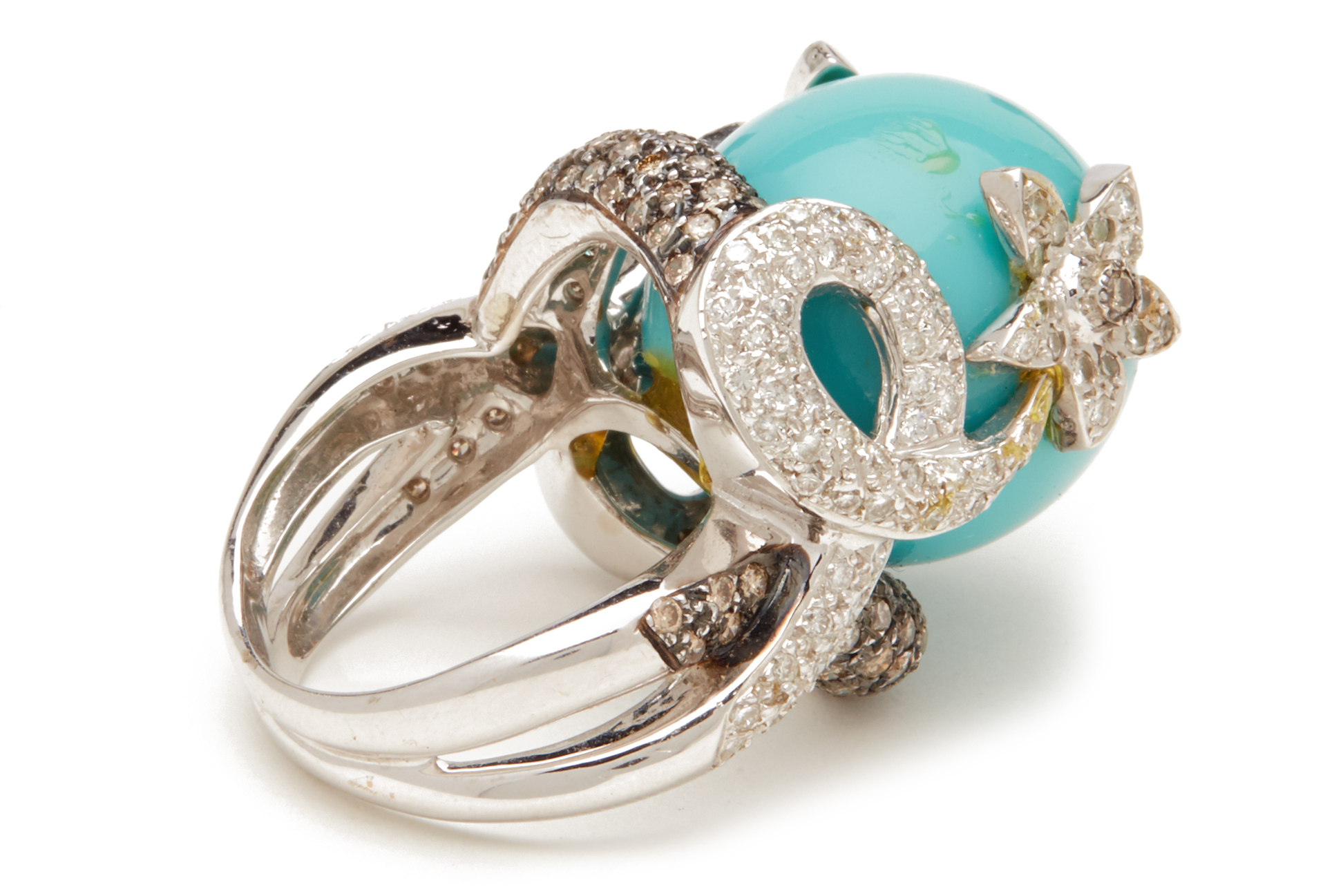 A ELABORATE TURQUOISE AND DIAMOND WHITE GOLD RING - Image 3 of 3