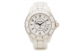 A CHANEL WHITE CERAMIC J12 AUTOMATIC BRACELET WATCH