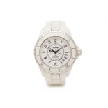 A CHANEL WHITE CERAMIC J12 AUTOMATIC BRACELET WATCH