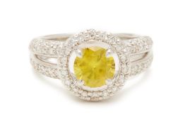 A SPHENE AND DIAMOND RING