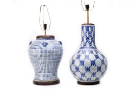 TWO BLUE AND WHITE PORCELAIN TABLE LAMPS