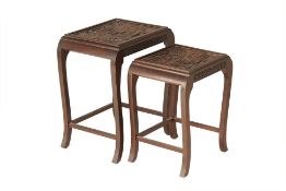 TWO CHINESE CARVED NEST OF TABLES