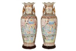 A PAIR OF LARGE CHINESE FAMILLE ROSE PORCELAIN FLOOR VASES