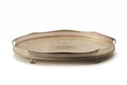 A SILVER PLATED TWIN HANDLED OVAL TRAY