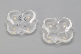 TWO LALIQUE FROSTED GLASS FLOWER SHAPED DISHES