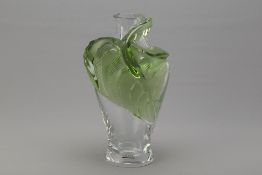 A LALIQUE TANEGA CLEAR AND GREEN GLASS VASE