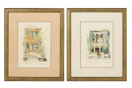 TWO DEREK CORKE SINGAPORE SHOPHOUSE PRINTS