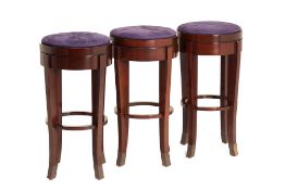 A SET OF THREE ELM BAR STOOLS