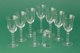 EIGHT ANTIQUE TWISTED STEM WINE GLASSES