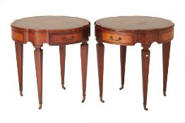 A PAIR OF LEATHER TOPPED MAPLE SIDE TABLES