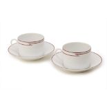 A PAIR OF HERMES 'RYHME' PATTERN CUPS AND SAUCERS