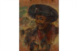 PASAN (20TH CENTURY) - FIGURE STUDY WITH A PIPE