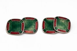 A PAIR OF RED AND GREEN ENAMEL CUFFLINKS