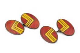 A PAIR OF ART DECO RED AND YELLOW ENAMEL CUFFLINKS