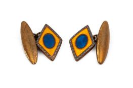 A PAIR OF ART DECO GILT METAL AND ENAMEL CUFFLINKS