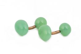 A PAIR OF JADE GREEN GLASS CUFFLINKS