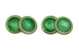 A PAIR OF GREEN ENAMEL CUFFLINKS